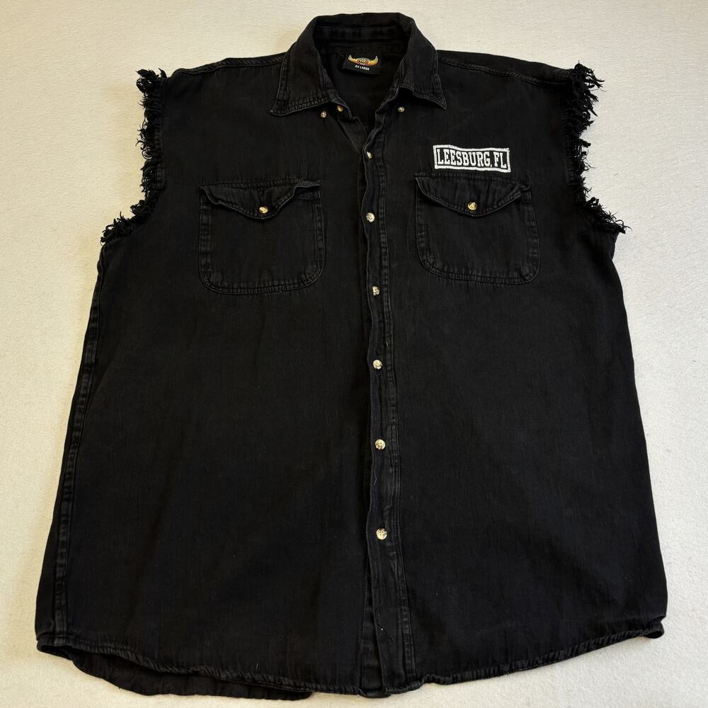 Bikerwear Leesburg Florida Shacket Vest Mens 2XL Black Denim Button Bikercore